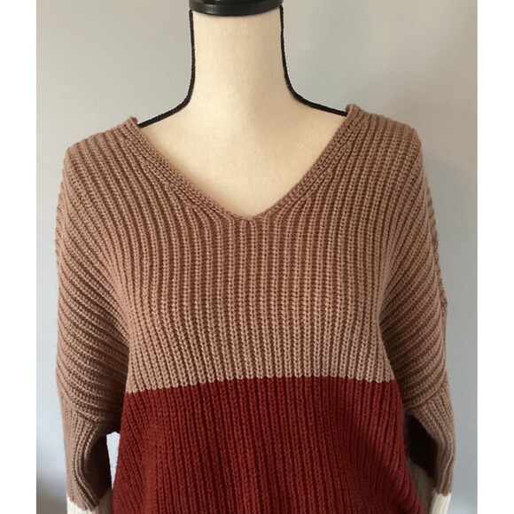 No Boundaries Women’s Color Block Sweater With Criss Cross Knotted Back Size XL - Picture 2 of 7